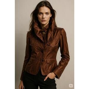 Gucci Vintage Tom Ford Era 2004 Silk Jacket Bronze Shantaug Runway Style Lg